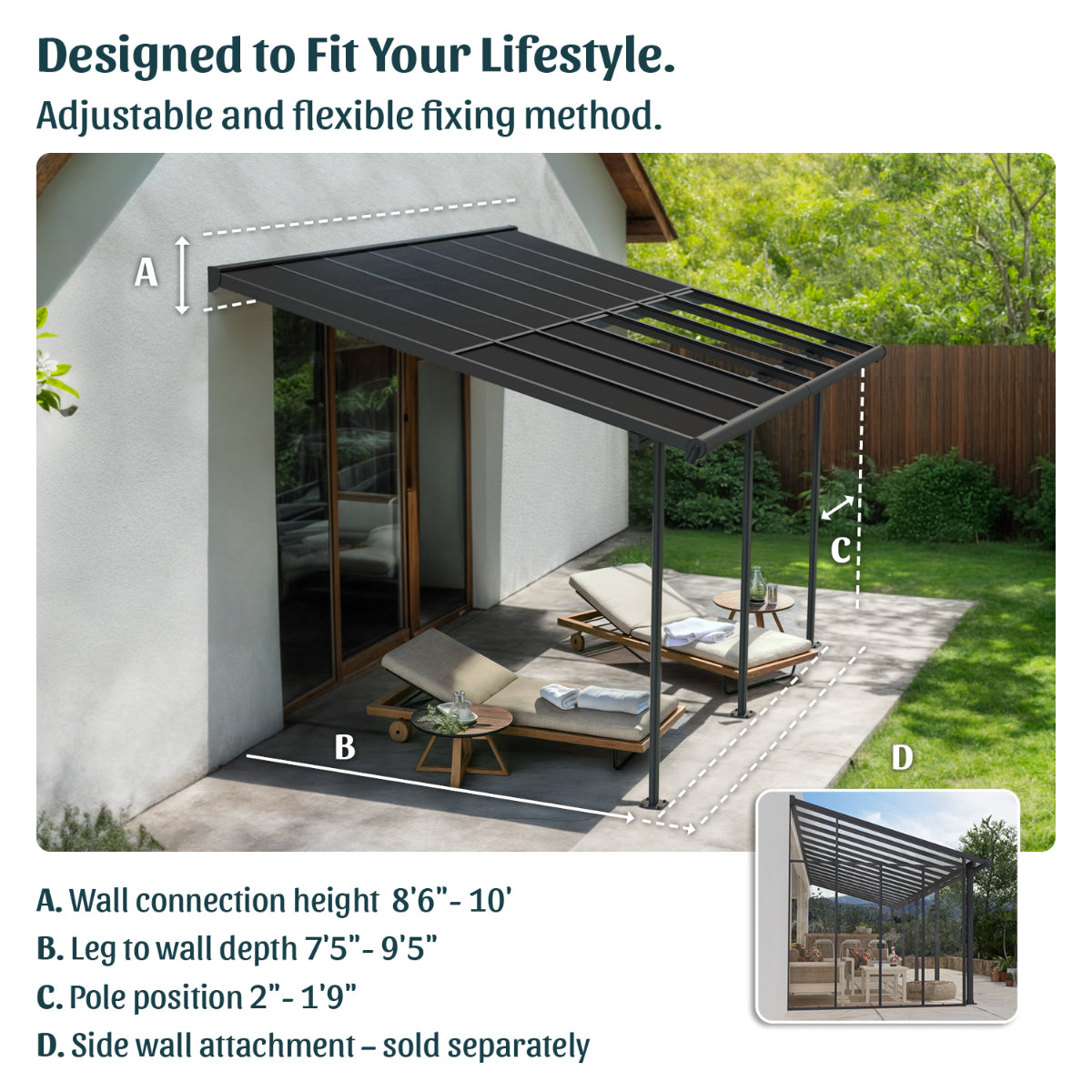 Sierra Cabrio Aluminum Patio Covers 10 x 18 ft. Retractable Grey Panels | Palram-Canopia-Delightful Yard