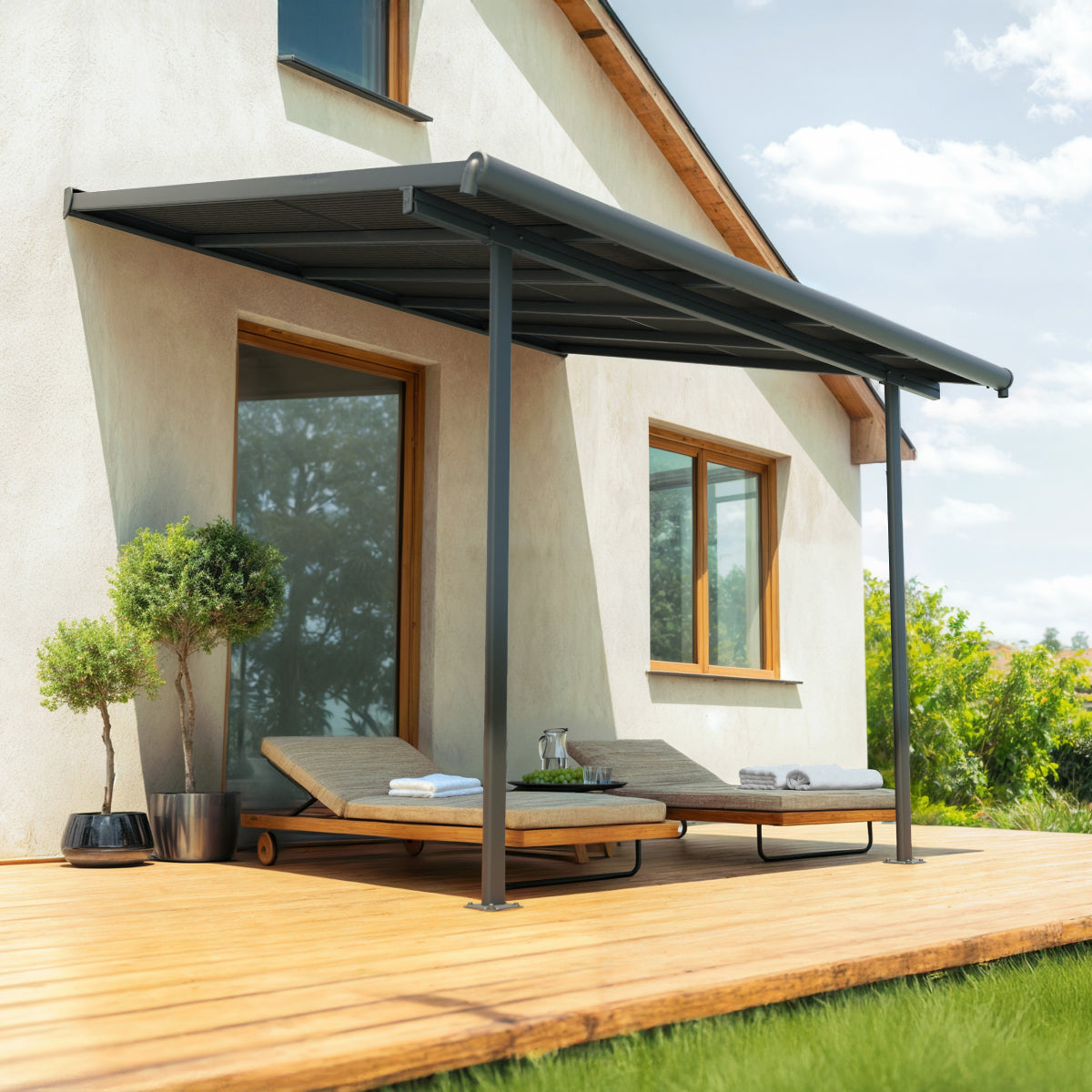 Sierra Cabrio Aluminum Patio Covers 10 x 10 ft. Retractable Grey Panels | Palram-Canopia-Delightful Yard