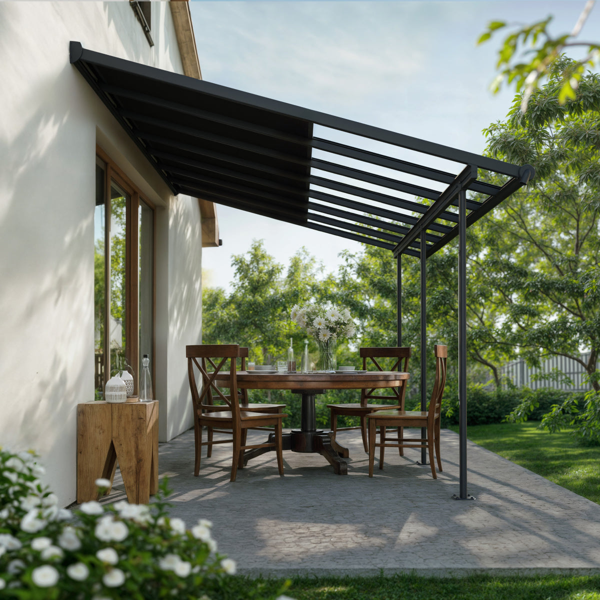 Sierra Cabrio Aluminum Patio Covers 10 x 14 ft. Retractable Grey Panels | Palram-Canopia-Delightful Yard