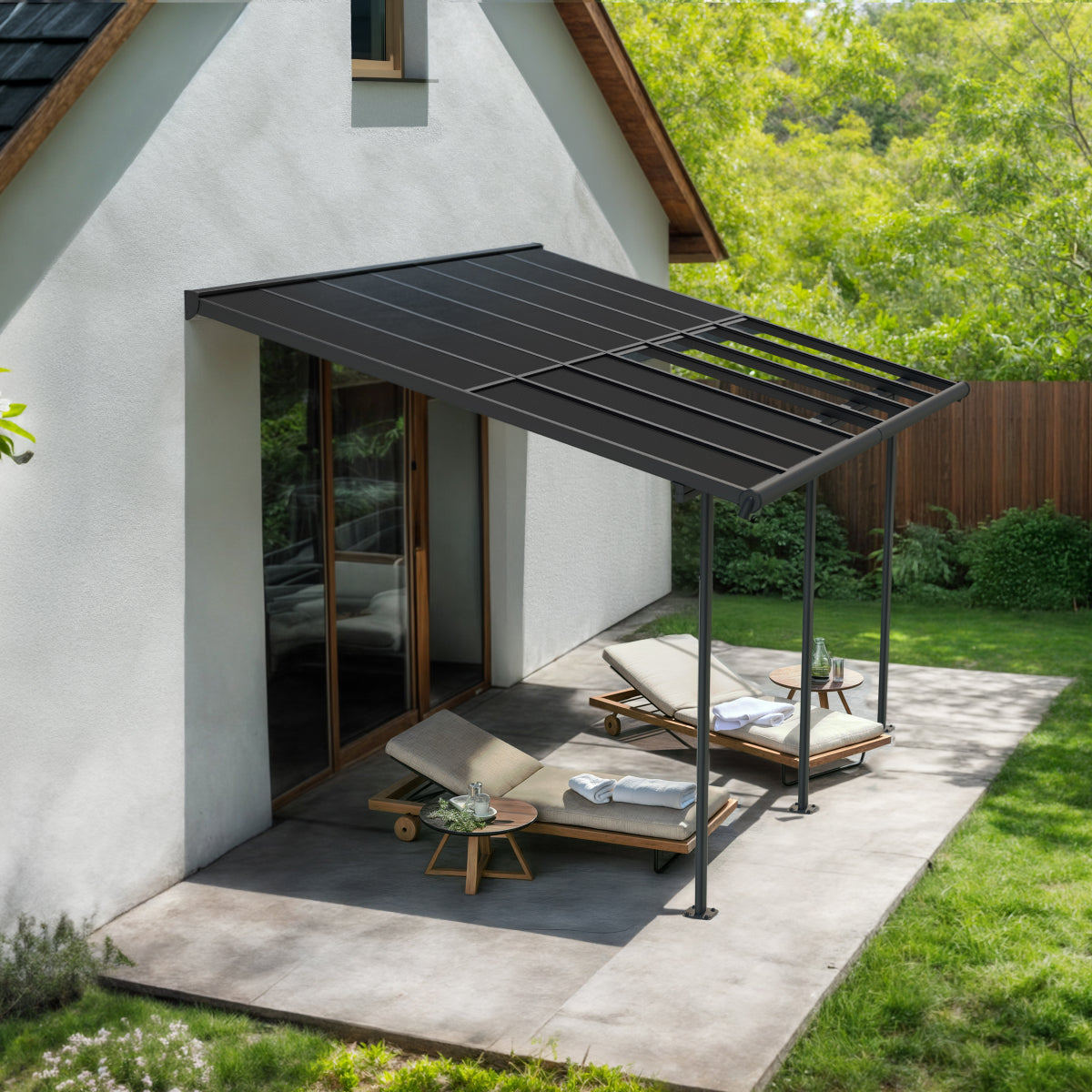 Sierra Cabrio Aluminum Patio Covers 10 x 14 ft. Retractable Grey Panels | Palram-Canopia-Delightful Yard