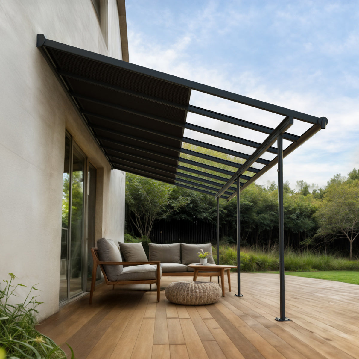 Sierra Cabrio Aluminum Patio Covers 10 x 18 ft. Retractable Grey Panels | Palram-Canopia-Delightful Yard