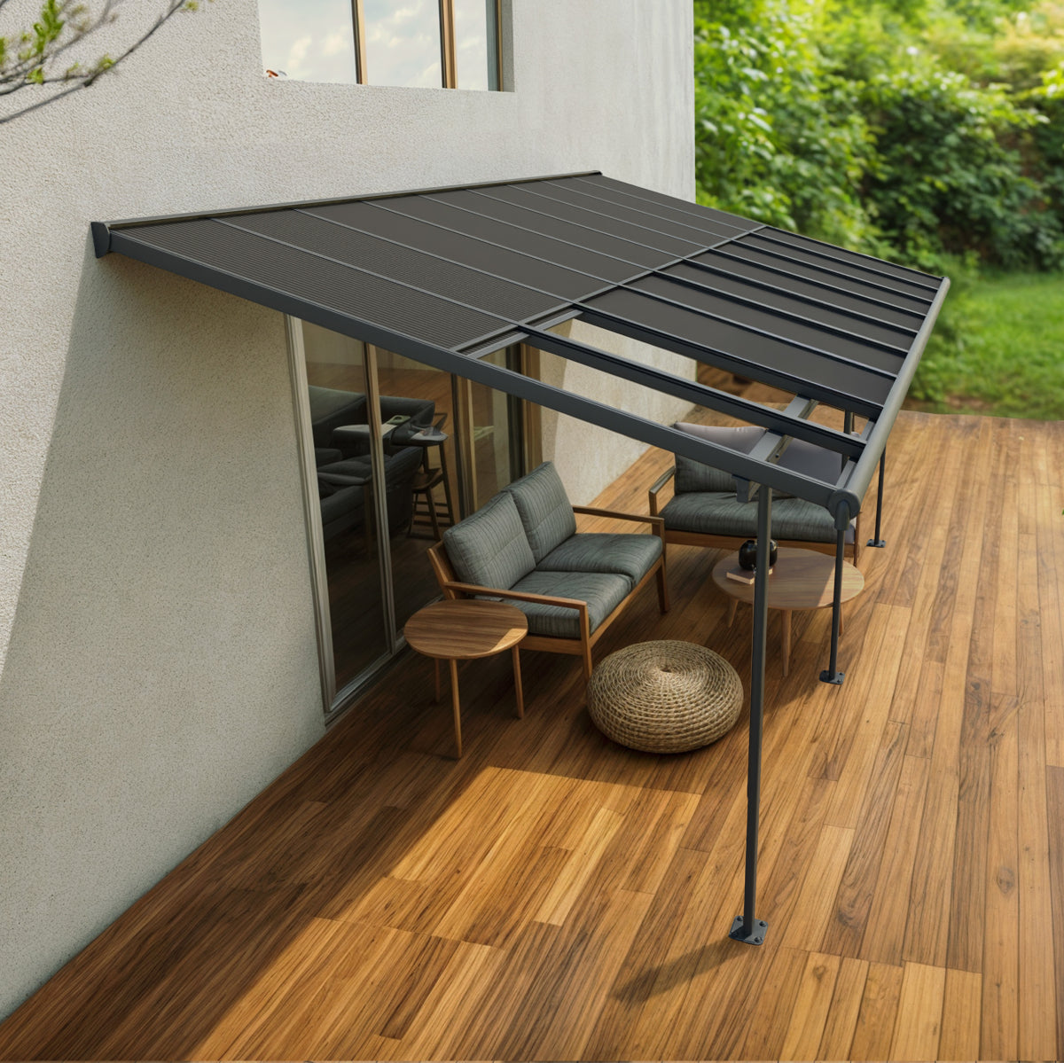 Sierra Cabrio Aluminum Patio Covers 10 x 18 ft. Retractable Grey Panels | Palram-Canopia-Delightful Yard