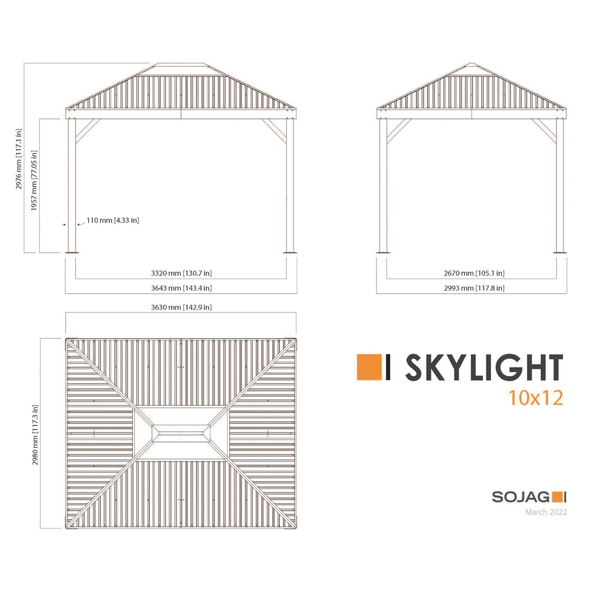 Skylight Aluminum Gazebo 10 x 12 ft | Sojag-Delightful Yard