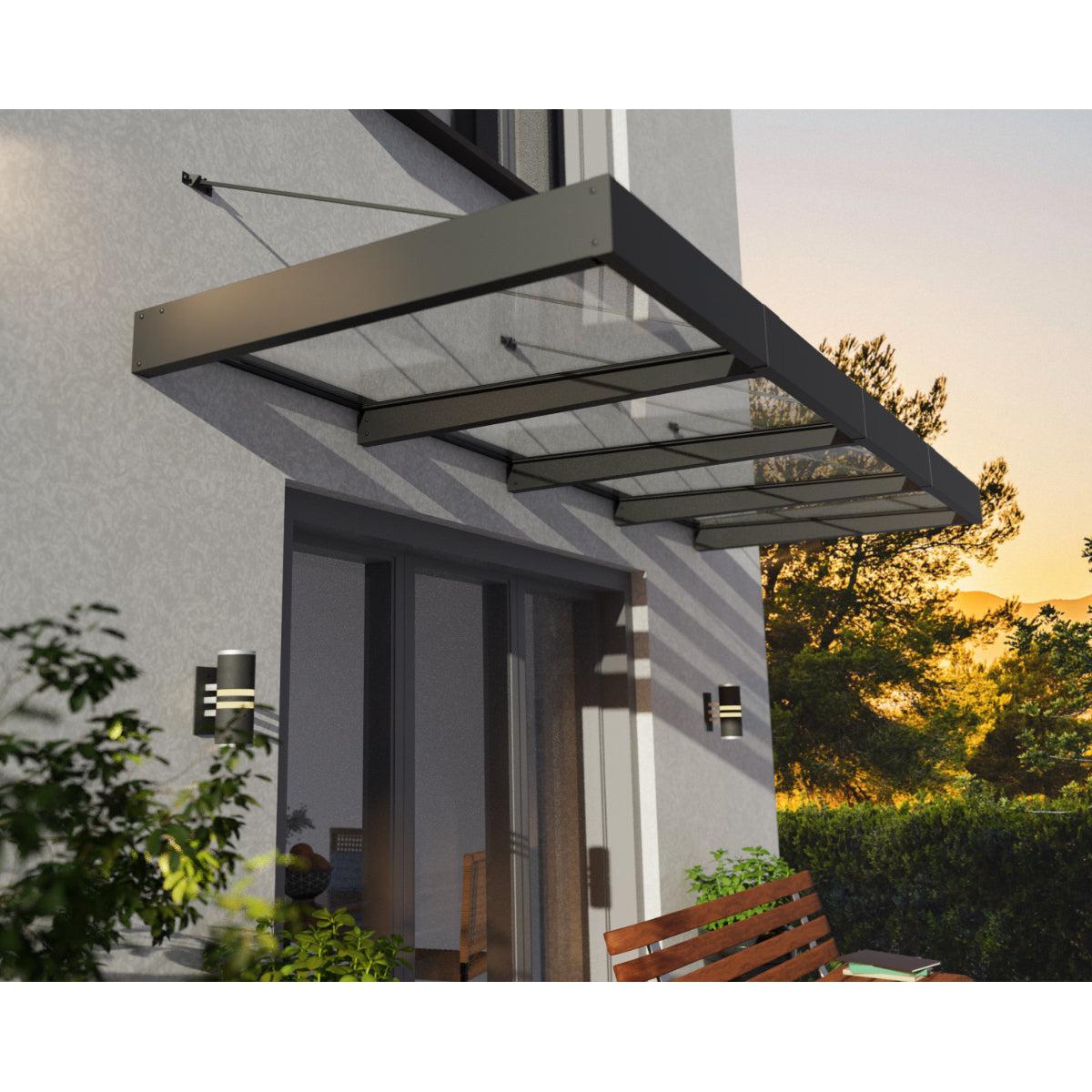 Sophia XL Door Awning 12.5 x 4.5 ft Clear Panel | Palram-Canopia-Delightful Yard