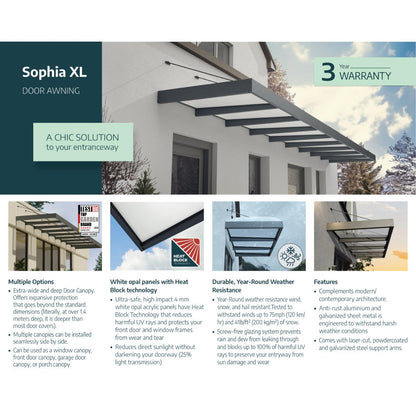 Sophia XL Door Awning 12.5 x 4.5 ft Clear Panel | Palram-Canopia-Delightful Yard