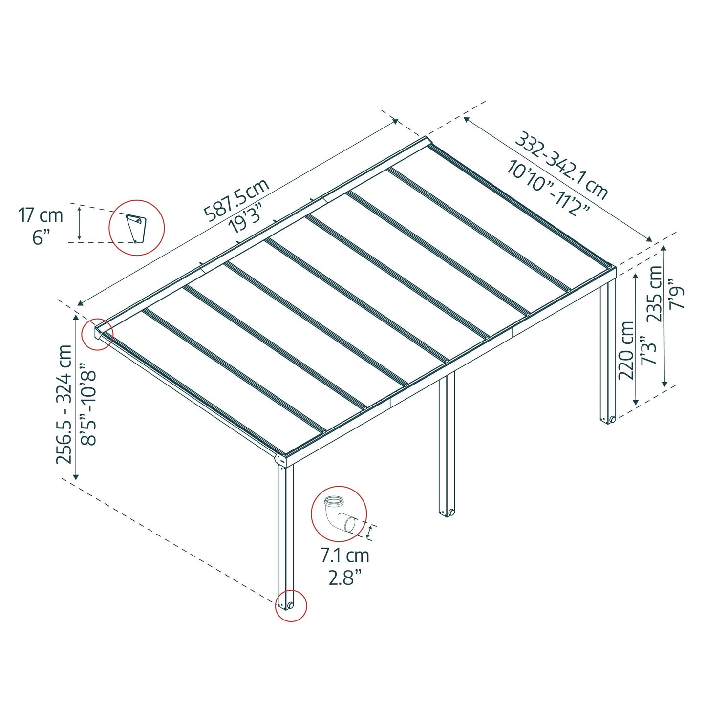 Stockholm Aluminum Patio Covers 11 x 19 ft. Clear Panels | Palram-Canopia-Delightful Yard