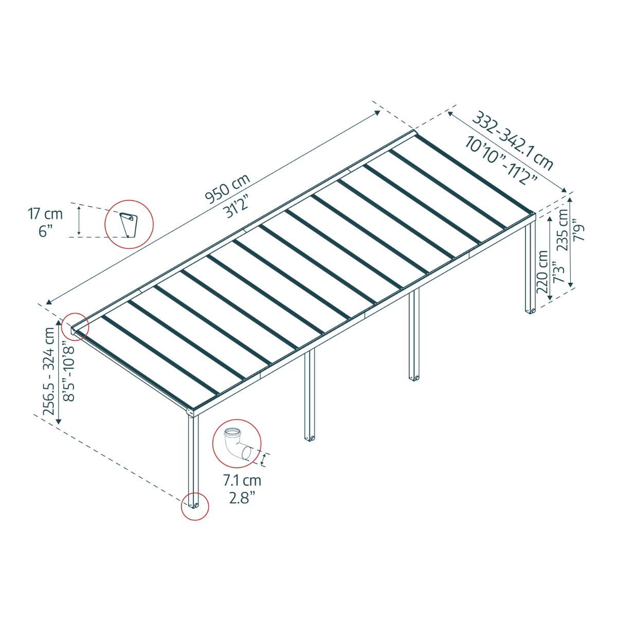 Stockholm Aluminum Patio Covers 11 x 31 ft. Clear Panels | Palram-Canopia-Delightful Yard