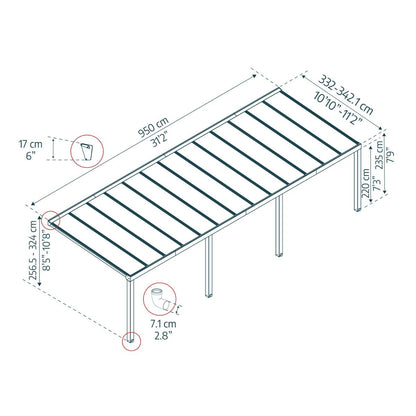 Stockholm Aluminum Patio Covers 11 x 31 ft. Clear Panels | Palram-Canopia-Delightful Yard