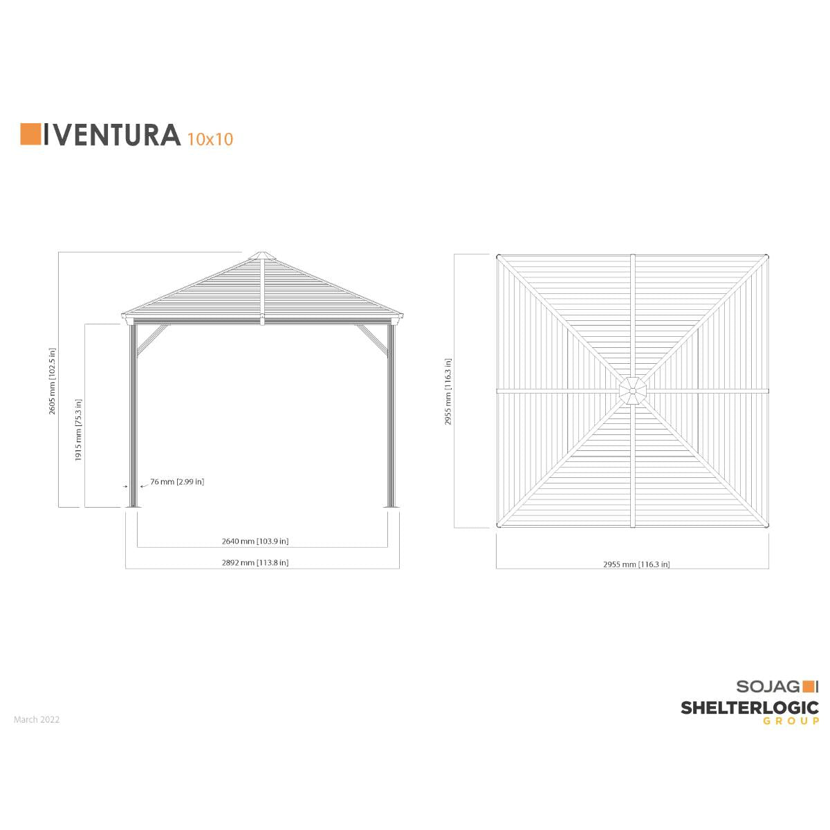 Ventura Aluminum Gazebo 10 x 10 ft | Sojag-Delightful Yard