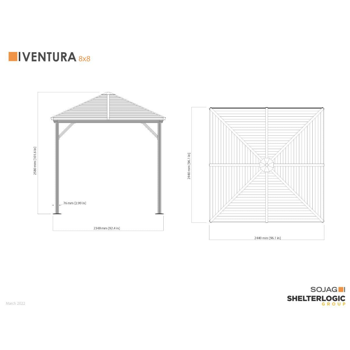 Ventura Aluminum Gazebo 8 x 8 ft | Sojag-Delightful Yard