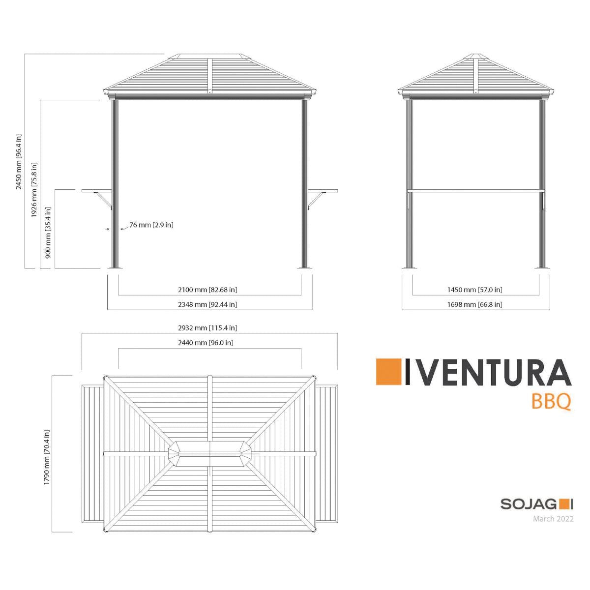 Ventura Aluminum Grill Gazebo 5 x 8 ft | Sojag-Delightful Yard