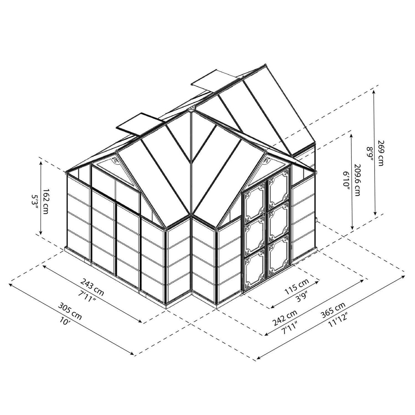 Victory Garden Chalet Greenhouse Solarium 12 x 10 ft. | Palram-Canopia - Delightful Yard