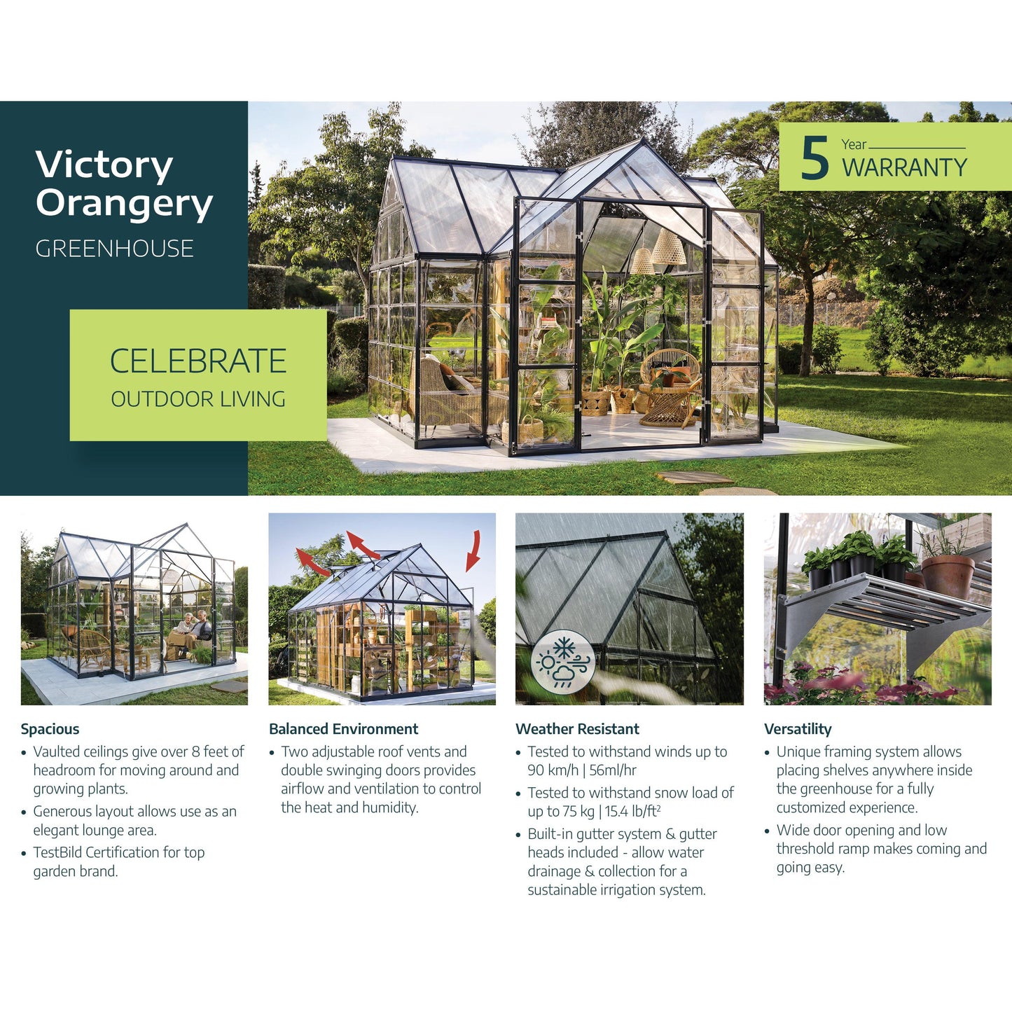 Victory Garden Chalet Greenhouse Solarium 12 x 10 ft. | Palram-Canopia-Delightful Yard