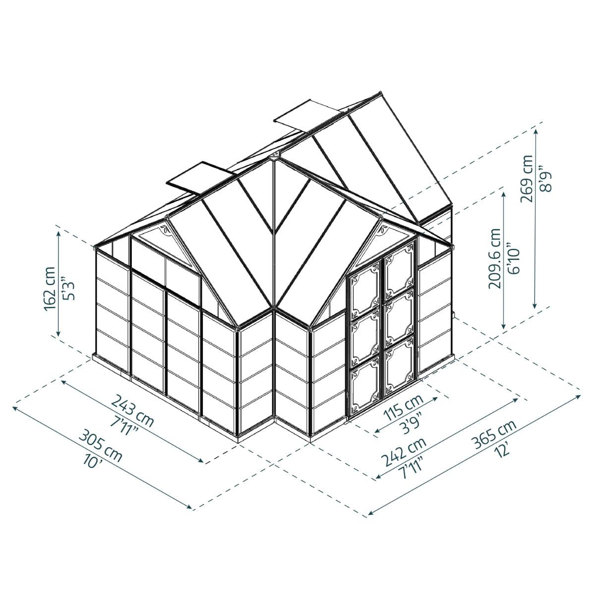 Victory Garden Chalet Greenhouse Solarium 12 x 10 ft. | Palram-Canopia-Delightful Yard