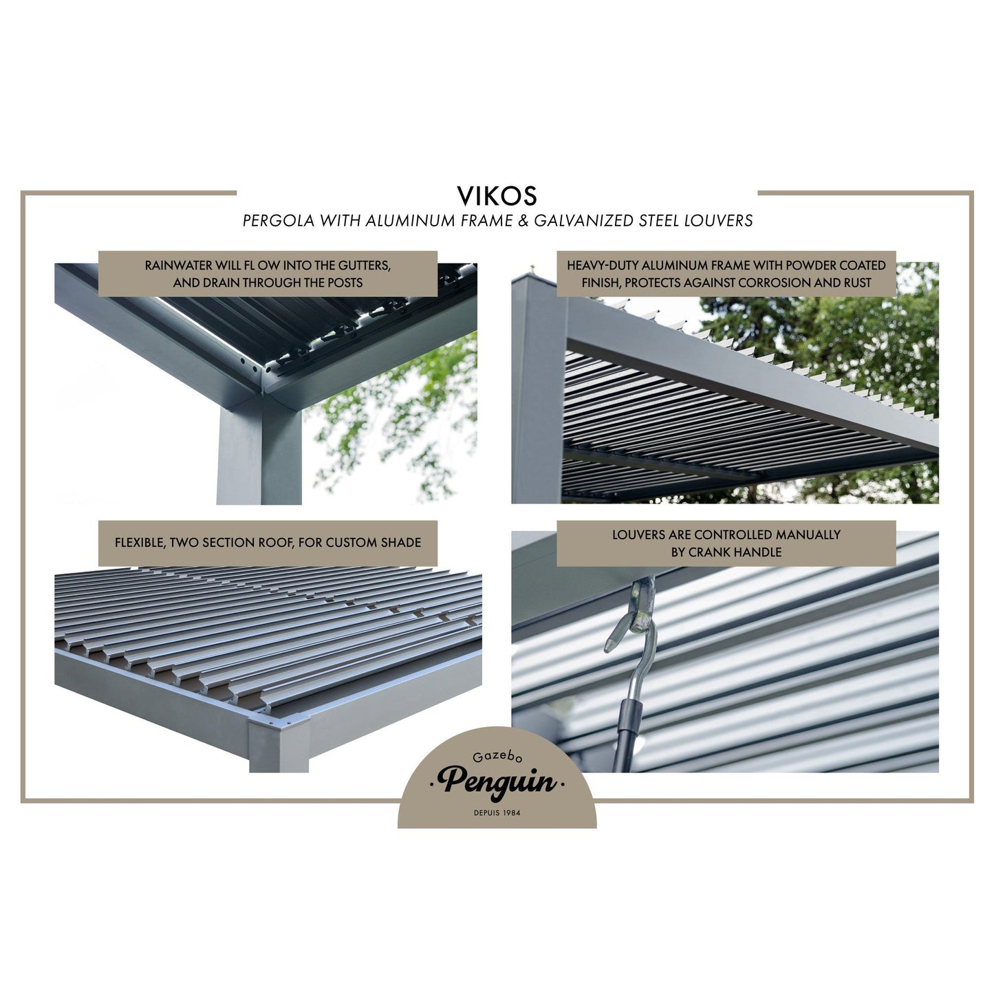 Vikos Aluminum Pergola 10 x 10 ft. | Gazebo PenGuin-Delightful Yard