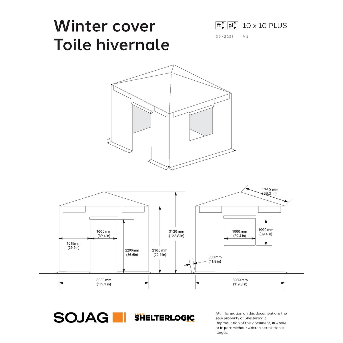 Bâche d'hiver pour gazebo 3 x 3 m | Sojag
