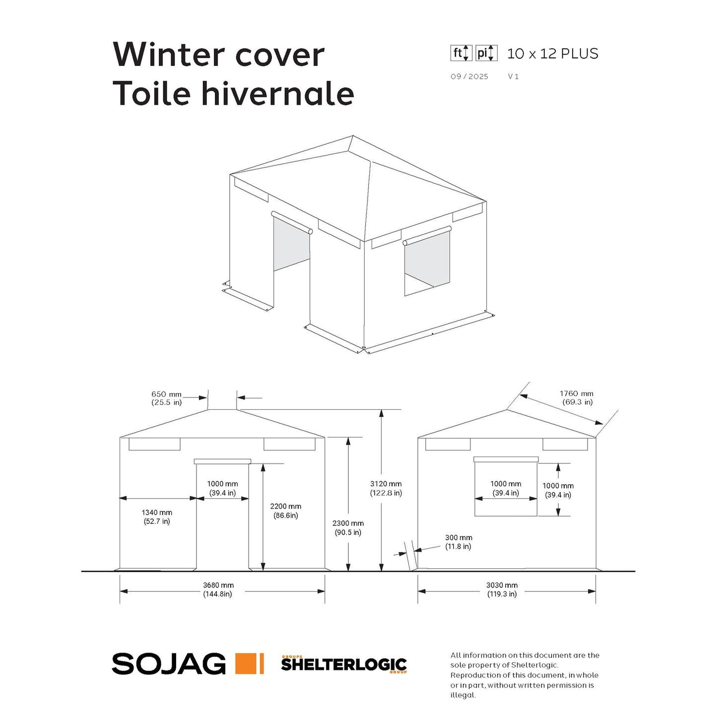 Bâche d'hiver pour gazebo 3 x 3,6 m | Sojag