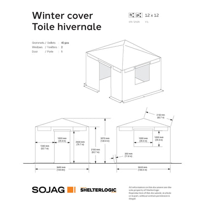 Bâche d'hiver pour gazebo 3,65 m x 3,65 m | Sojag