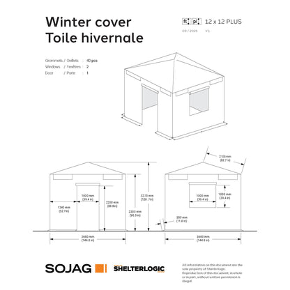 Bâche d'hiver pour gazebo 3,65 m x 3,65 m | Sojag
