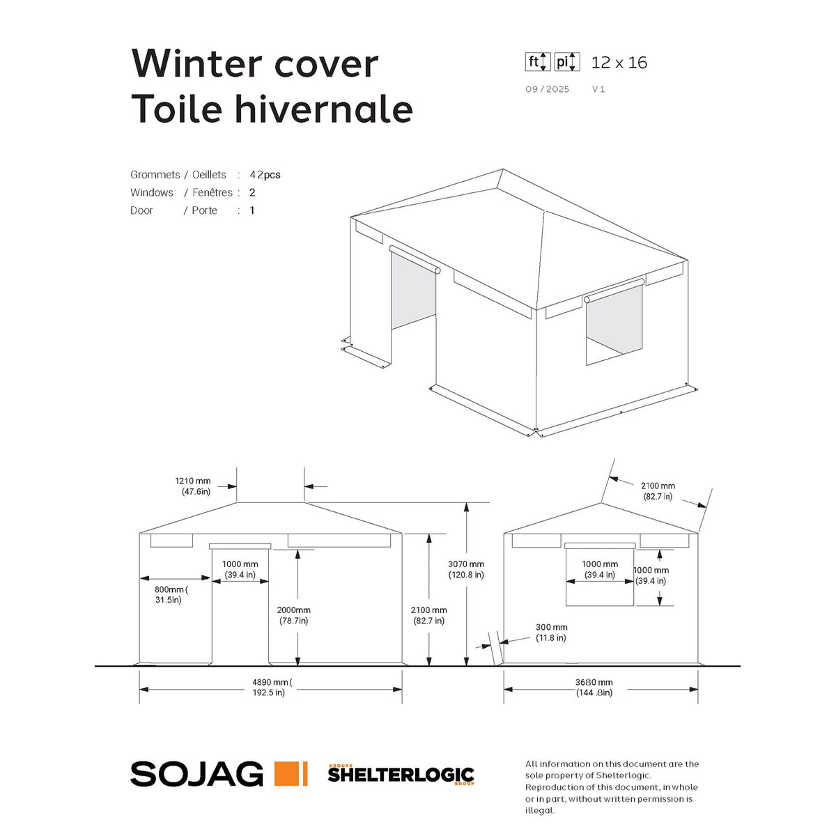 Bâche d'hiver pour gazebo 3,65 m x 4,88 m | Sojag