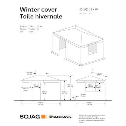 Bâche d'hiver pour gazebo 3,65 m x 4,88 m | Sojag