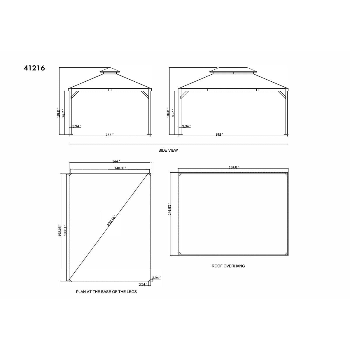 Yosemite Aluminum Gazebo 12 x 16 ft. Double Roof Wood Finish | Gazebo PenGuin-Delightful Yard