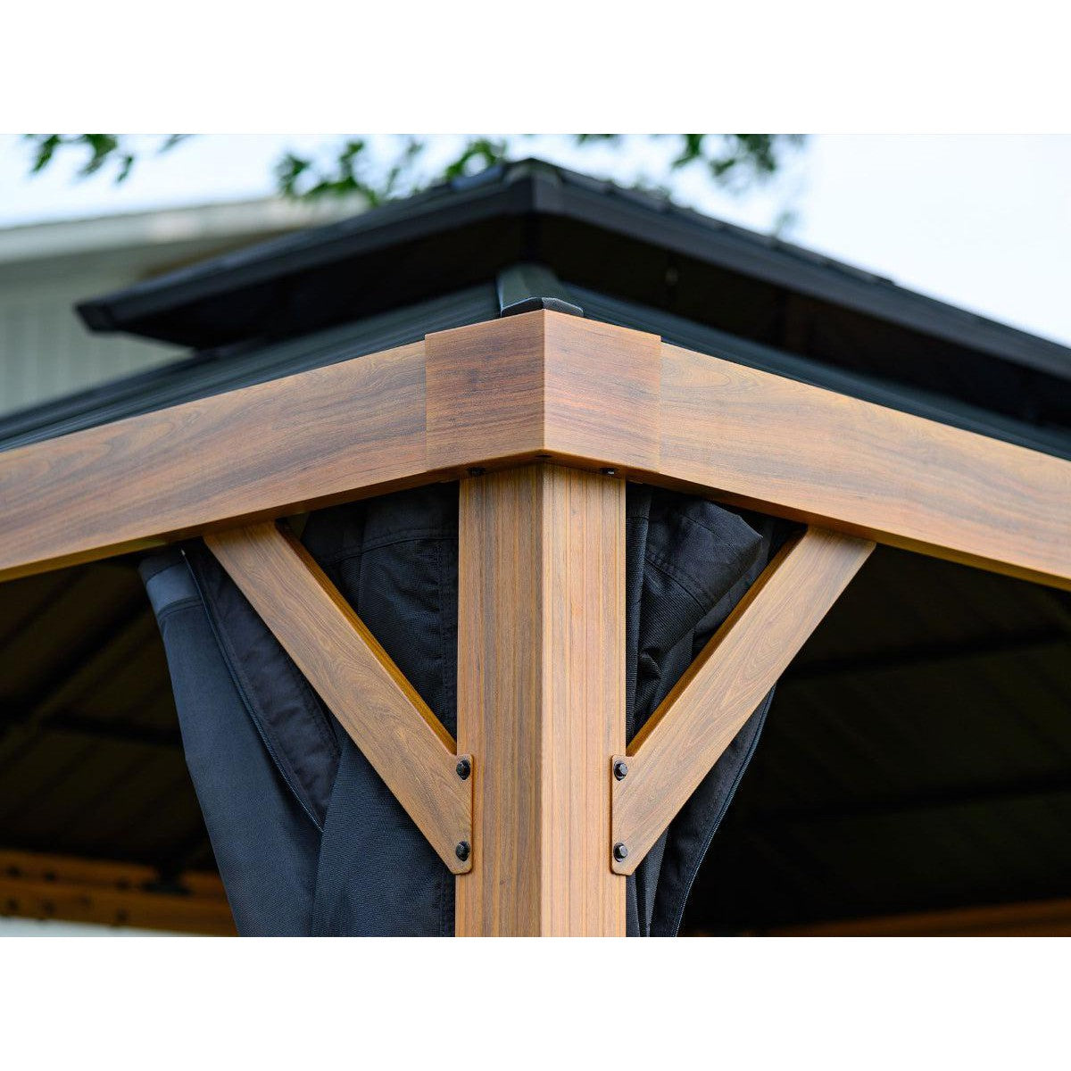 Yosemite Aluminum Gazebo 10 x 12 ft. Double Roof Wood Finish | Gazebo PenGuin-Delightful Yard