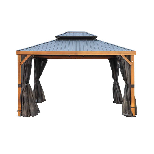 Yosemite Aluminum Gazebo 10 x 12 ft. Double Roof Wood Finish | Gazebo PenGuin-Delightful Yard