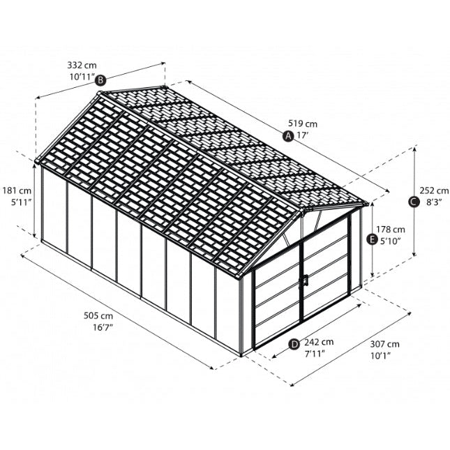 Yukon Garage Skylight Shed 11 x 17 ft. | Palram-Canopia-Delightful Yard