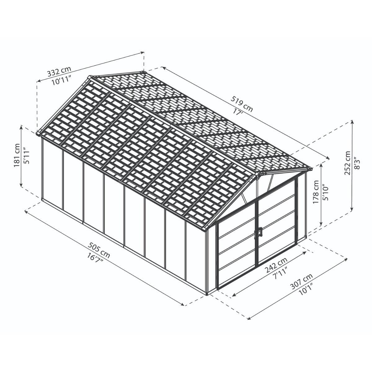 Yukon Garage Skylight Shed 11 x 17 ft. | Palram-Canopia-Delightful Yard