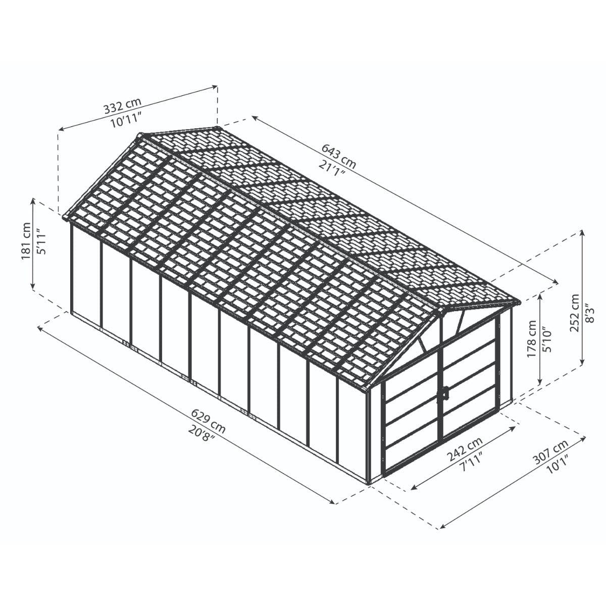 Yukon Garage Skylight Shed 11 x 21 ft. | Palram-Canopia-Delightful Yard