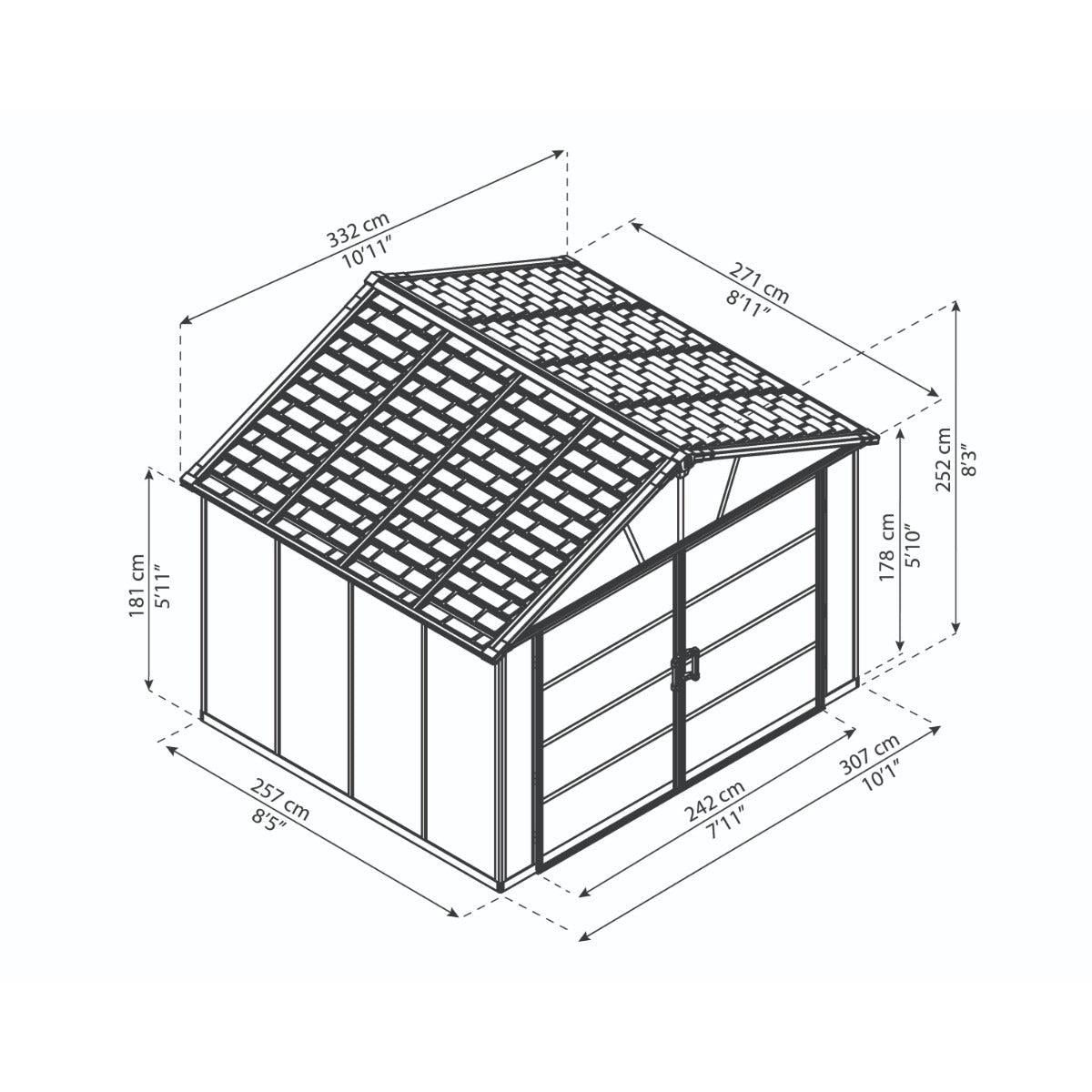 Yukon Garage Skylight Shed 11 x 9 ft. | Palram-Canopia-Delightful Yard