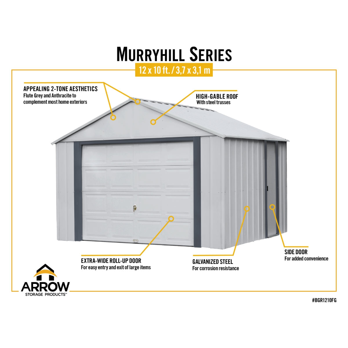 Arrow Murryhill Steel Garage Shed 12 x 10 ft.-Delightful Yard