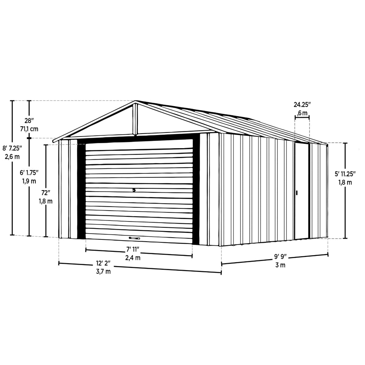 Arrow Murryhill Steel Garage Shed 12 x 10 ft.-Delightful Yard