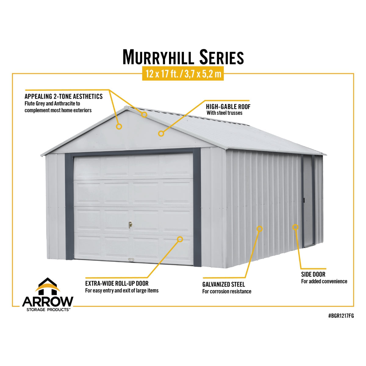 Arrow Murryhill Steel Garage Shed 12 x 17 ft.-Delightful Yard