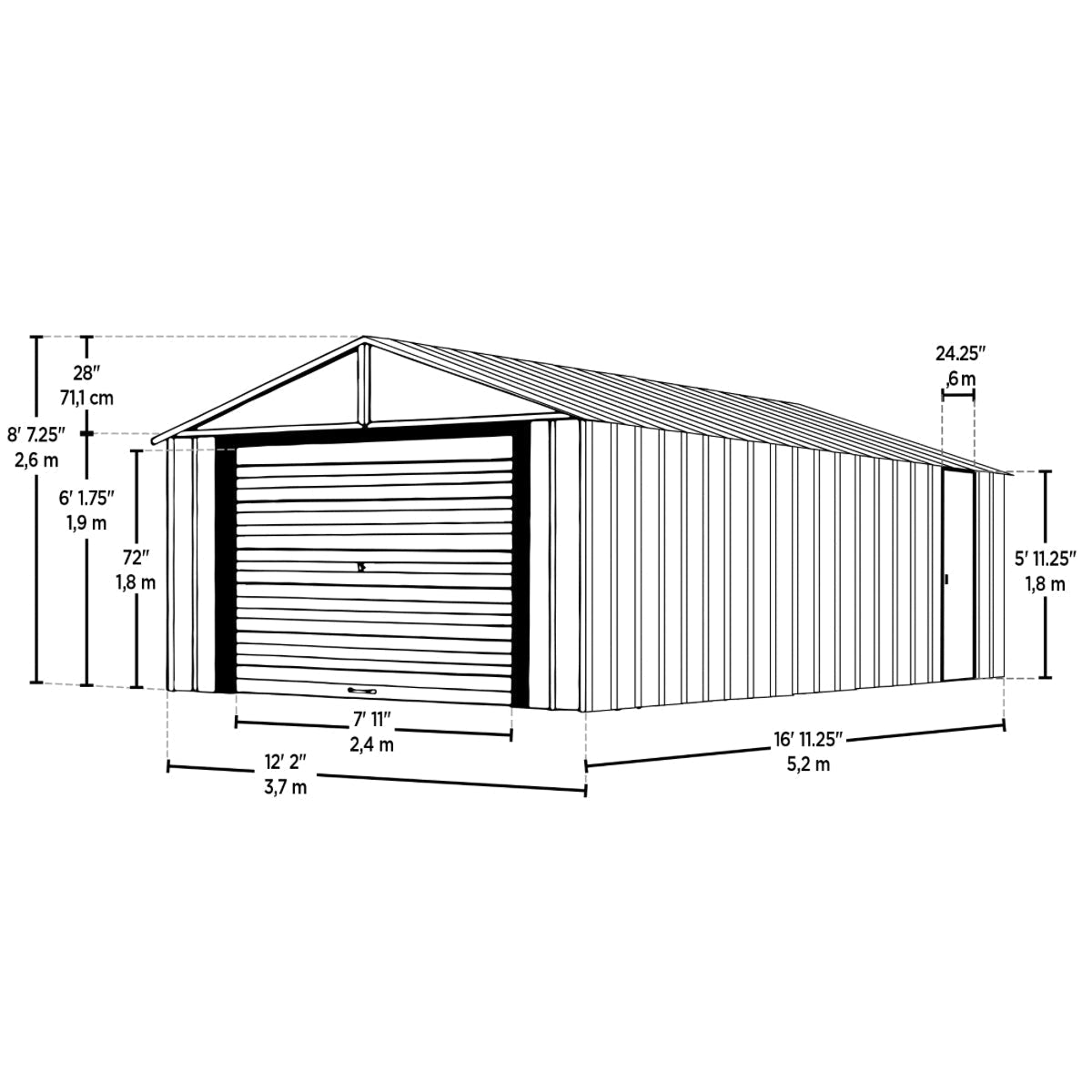 Arrow Murryhill Steel Garage Shed 12 x 17 ft.-Delightful Yard