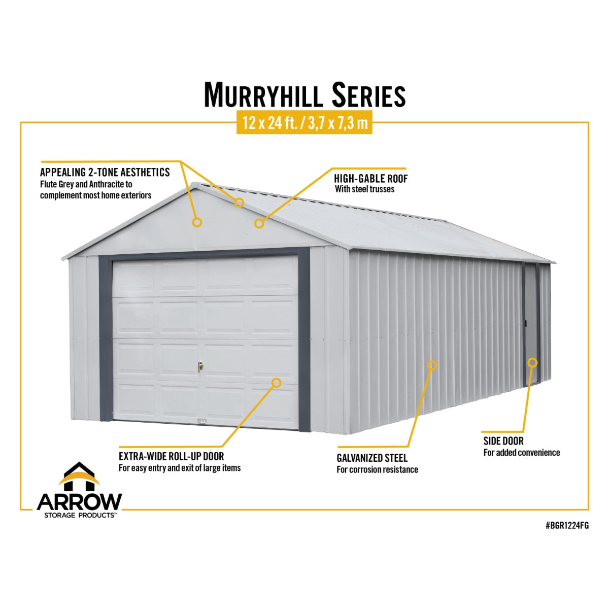 Arrow Murryhill Steel Garage Shed 12 x 24 ft.-Delightful Yard