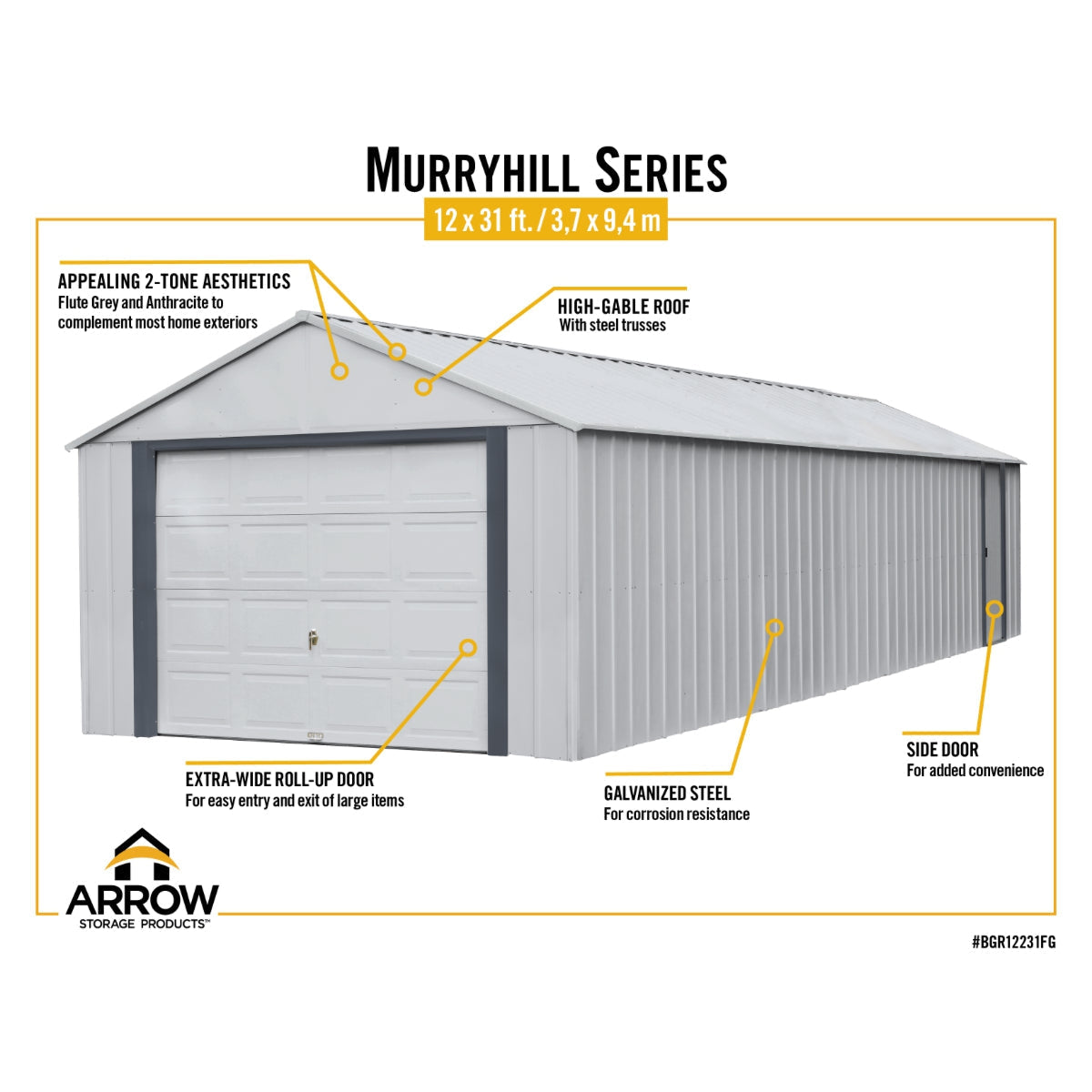 Arrow Murryhill Steel Garage Shed 12 x 31 ft.-Delightful Yard