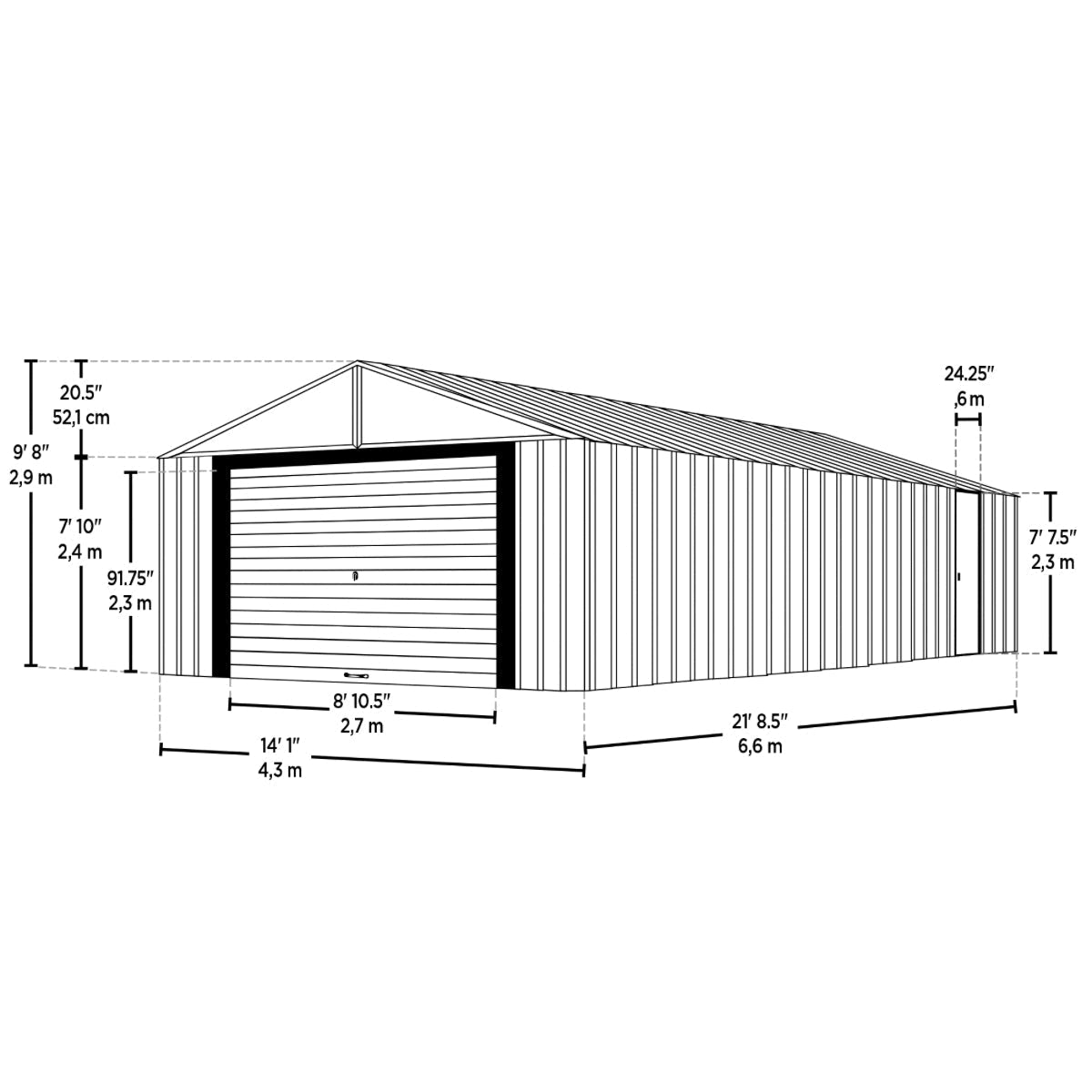 Arrow Murryhill Steel Garage Shed 14 x 21 ft.-Delightful Yard