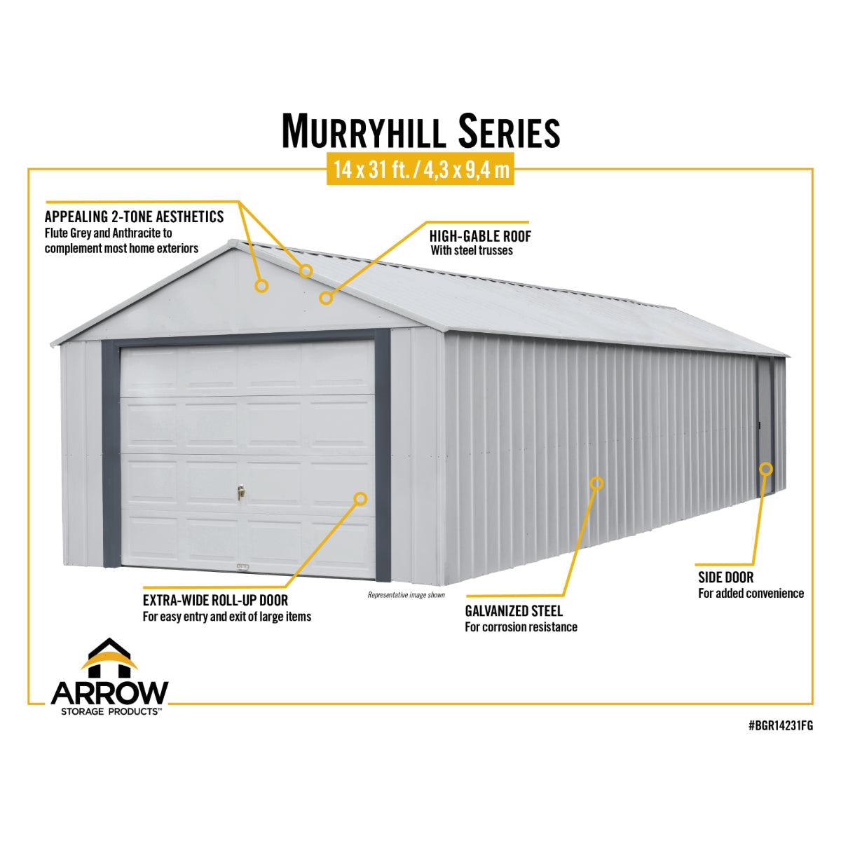 Arrow Murryhill Steel Garage Shed 14 x 31 ft.-Delightful Yard