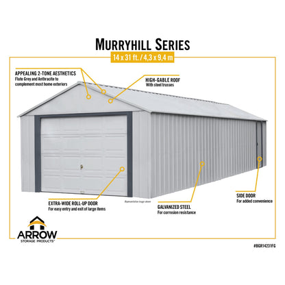 Arrow Murryhill Steel Garage Shed 14 x 31 ft.-Delightful Yard