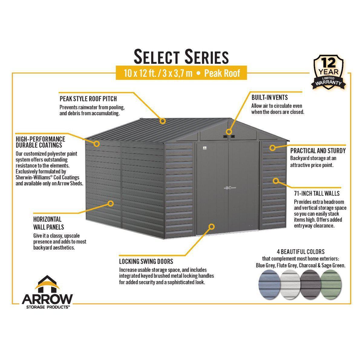 Arrow Select Steel Storage Shed 10 x 12 ft. - Delightful Yard