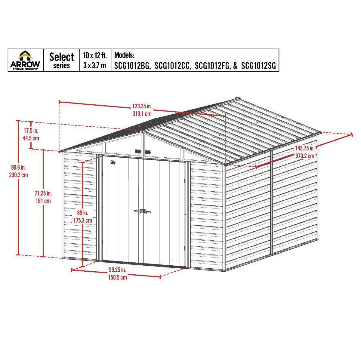 Arrow Select Steel Storage Shed 10 x 12 ft. - Delightful Yard
