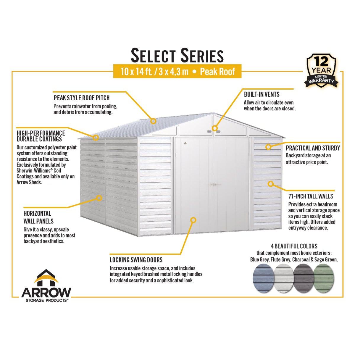 Arrow Select Steel Storage Shed 10 x 14 ft. - Delightful Yard