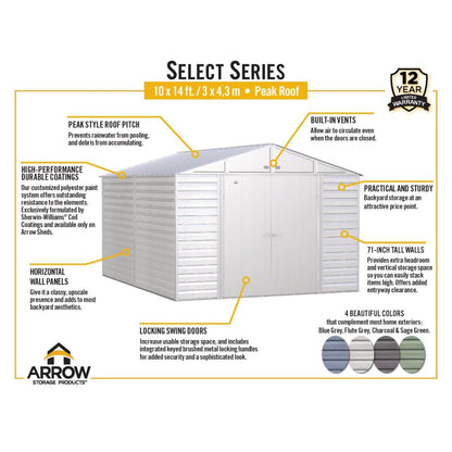 Arrow Select Steel Storage Shed 10 x 14 ft. - Delightful Yard