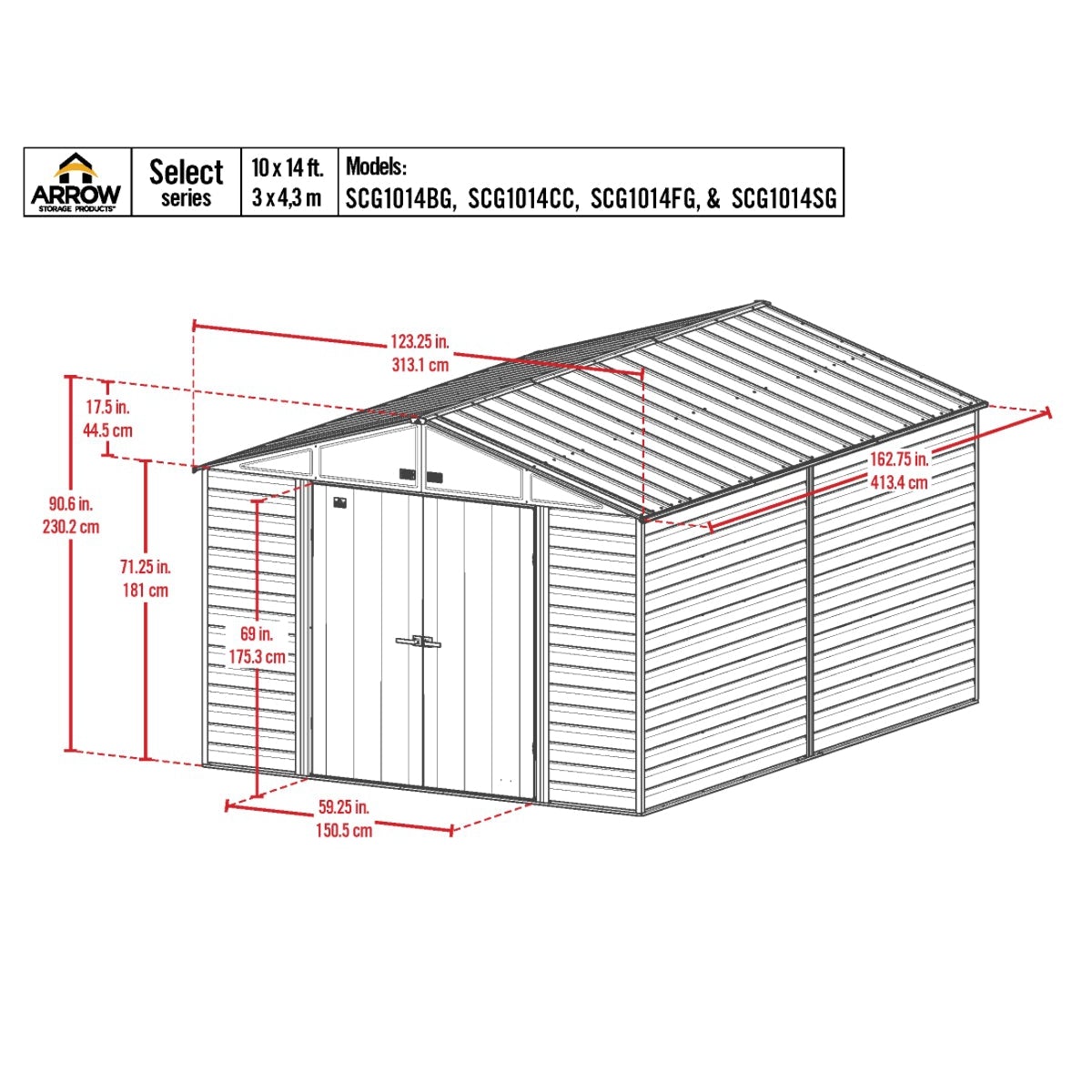 Arrow Select Steel Storage Shed 10 x 14 ft. - Delightful Yard