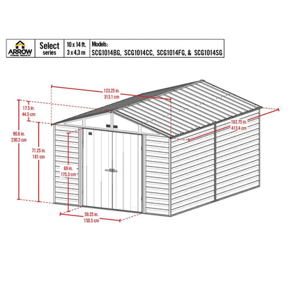 Arrow Select Steel Storage Shed 10 x 14 ft. - Delightful Yard