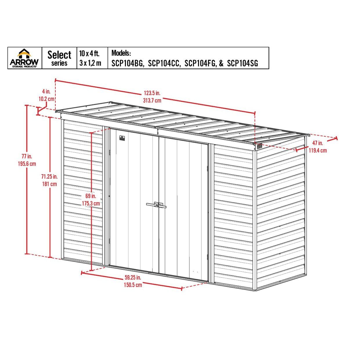 Arrow Select Steel Storage Shed 10 x 4 ft. | Pent Roof - Delightful Yard