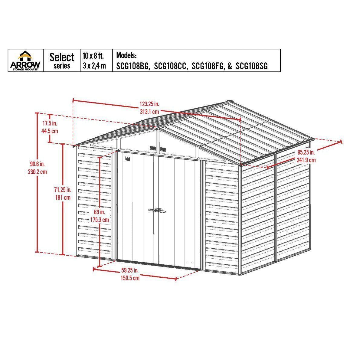 Arrow Select Steel Storage Shed 10 x 8 ft. - Delightful Yard