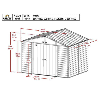Arrow Select Steel Storage Shed 10 x 8 ft. - Delightful Yard